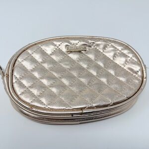 Ellen Tracy Rose Gold Quilted Faux Leather Makeup Bag with Zipper